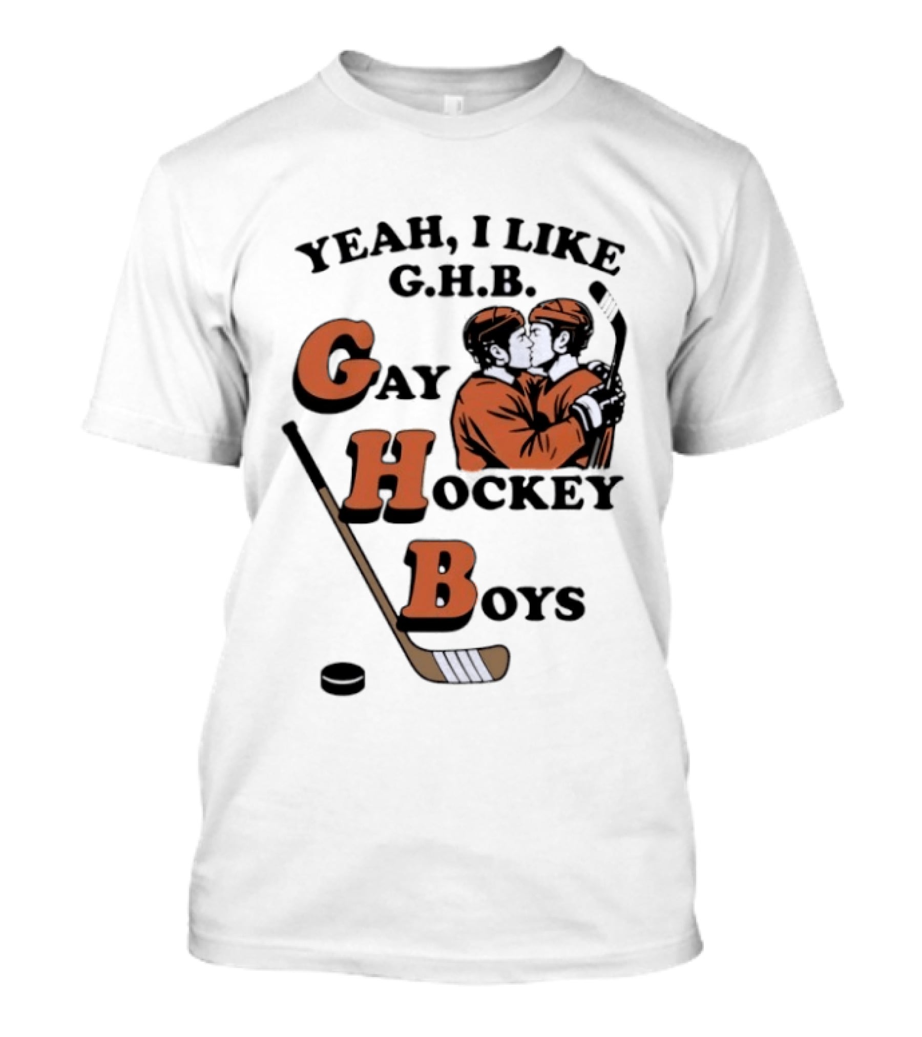 Yeah I Like GHB Gay Hockey Boys Kissing Icon With Stick And Puck T-Shirt