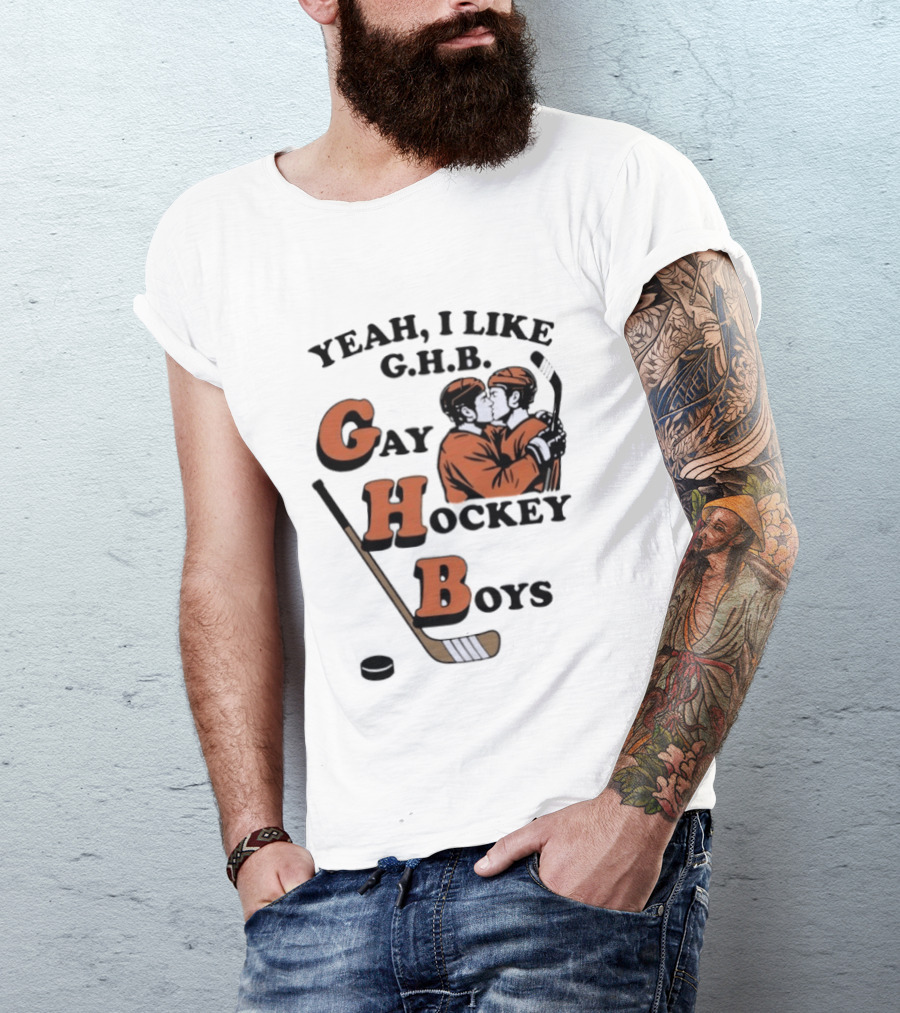 Yeah I Like GHB Gay Hockey Boys Kissing Icon With Stick And Puck T-Shirt