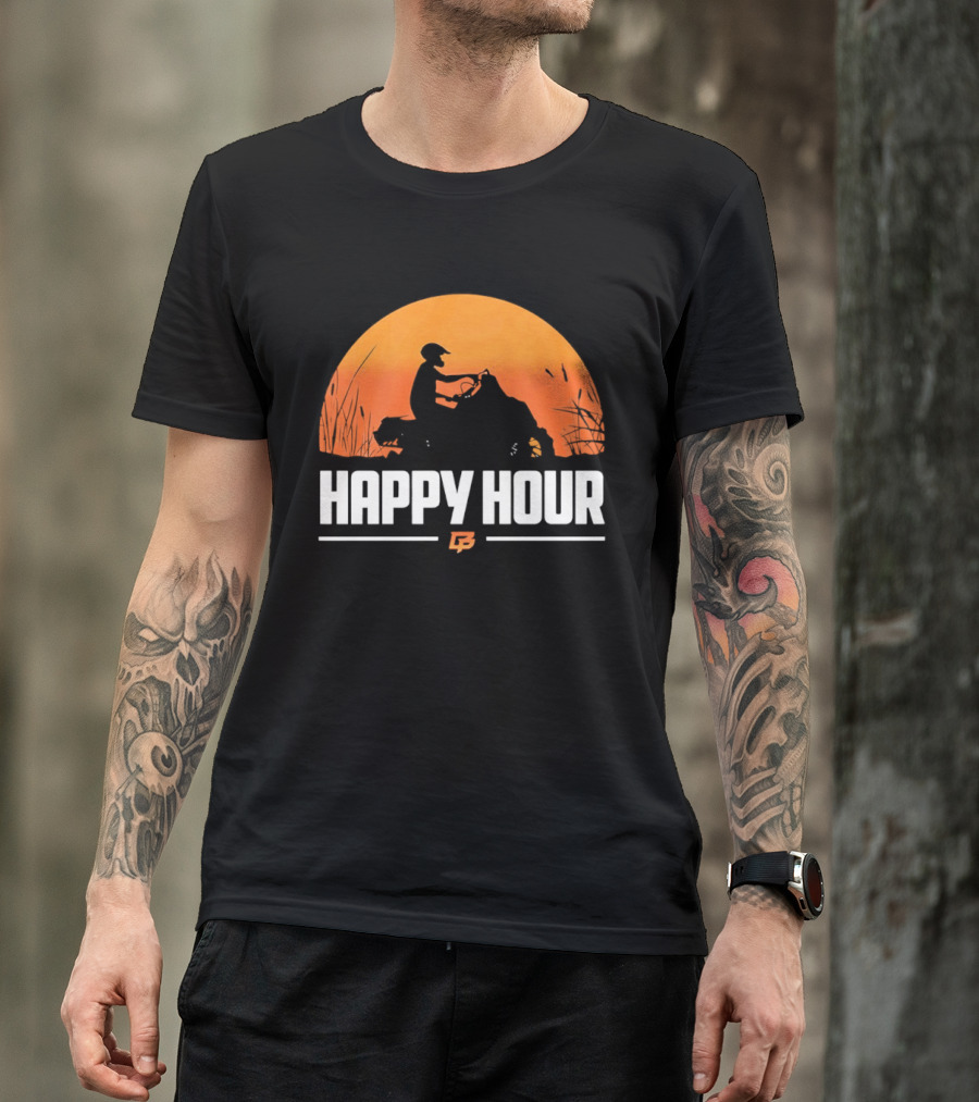 Happy Hour Motorcycle Sunset Silhouette Adventure T-Shirt