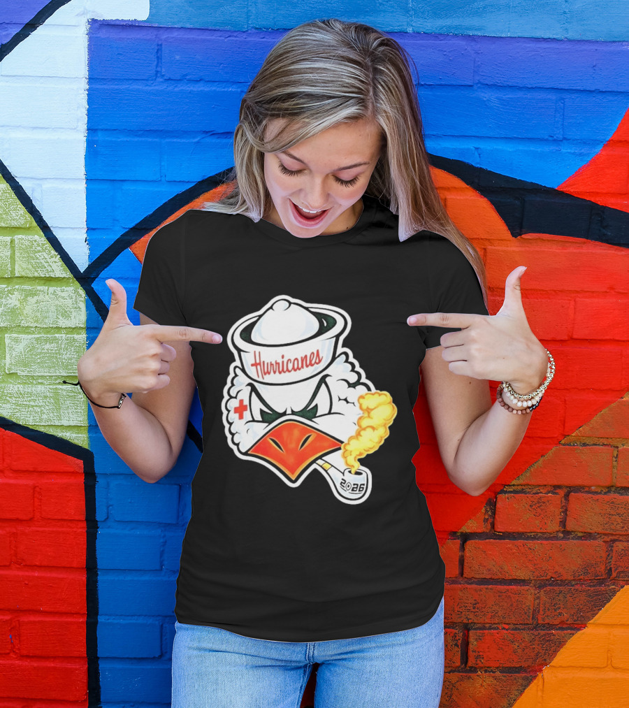 Miami Hurricanes Sebastian Mascot 2026 Pipe Gold Smoke T-Shirt