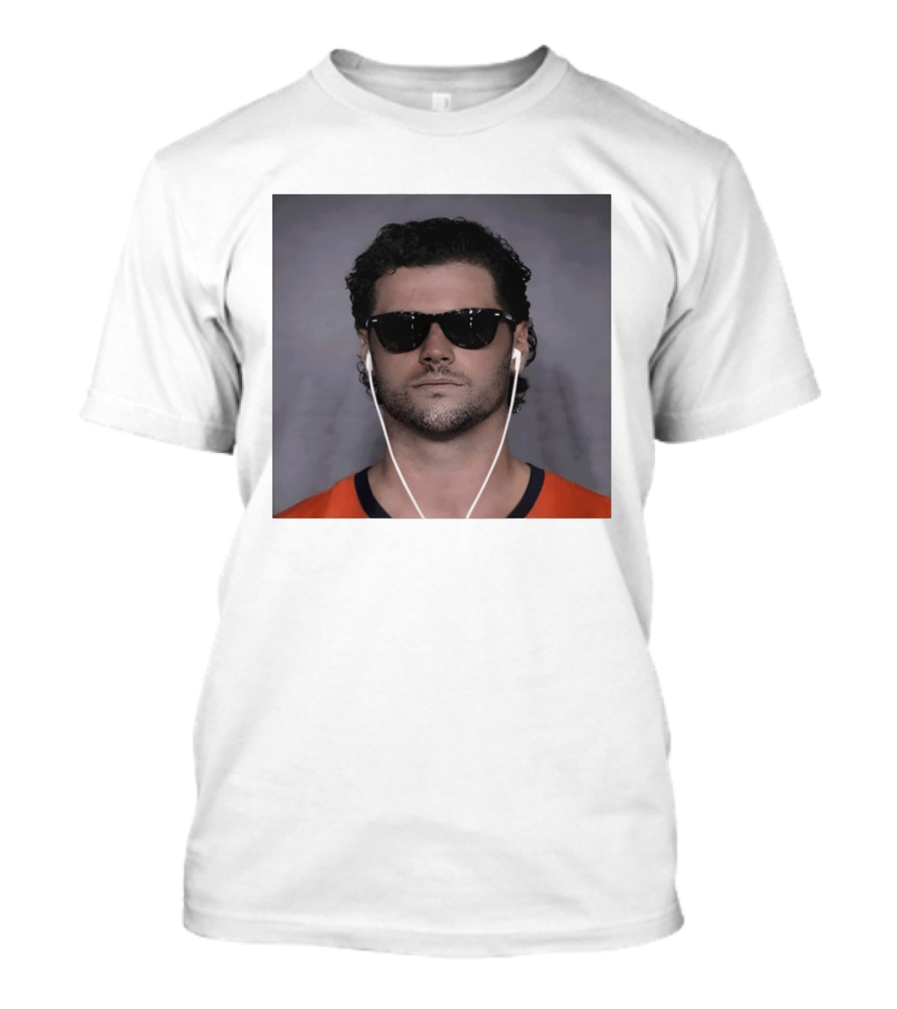 Jarrett Stidham Sunglasses And Earbuds Denver Broncos Orange T-Shirt
