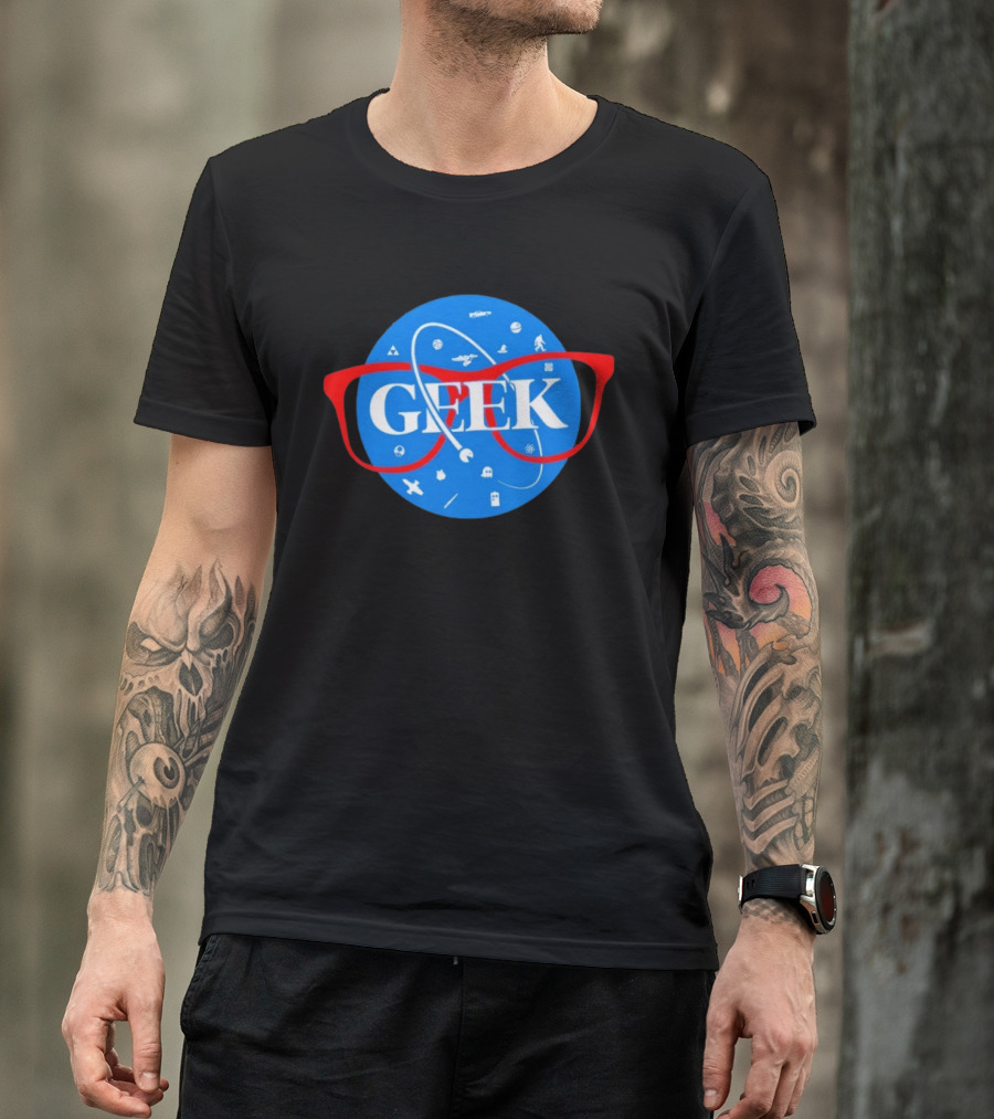 Geek Glasses Space Icons Distressed Patch T-Shirt