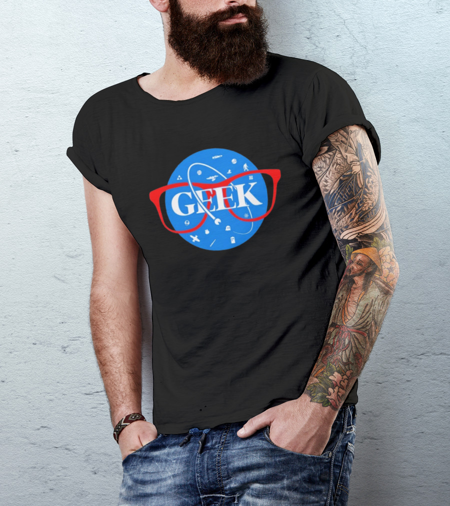 Geek Glasses Space Icons Distressed Patch T-Shirt