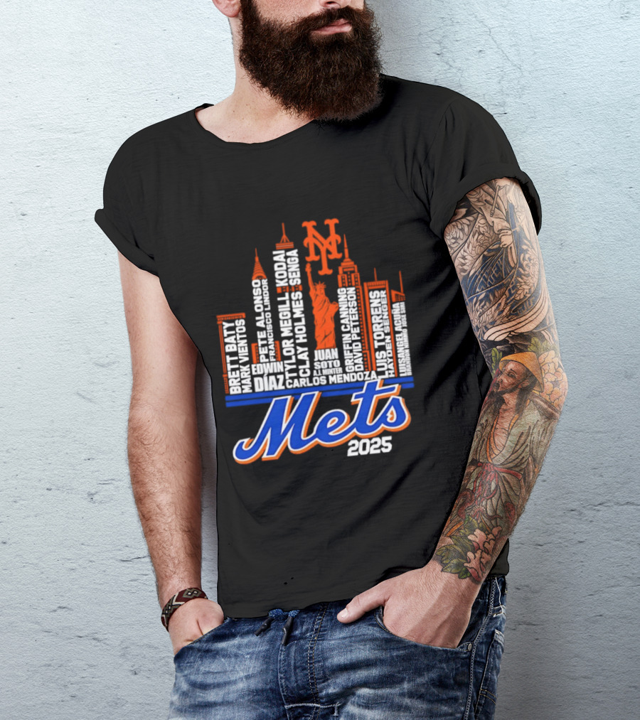 New York Mets Players City Skyline 2025 T-Shirt