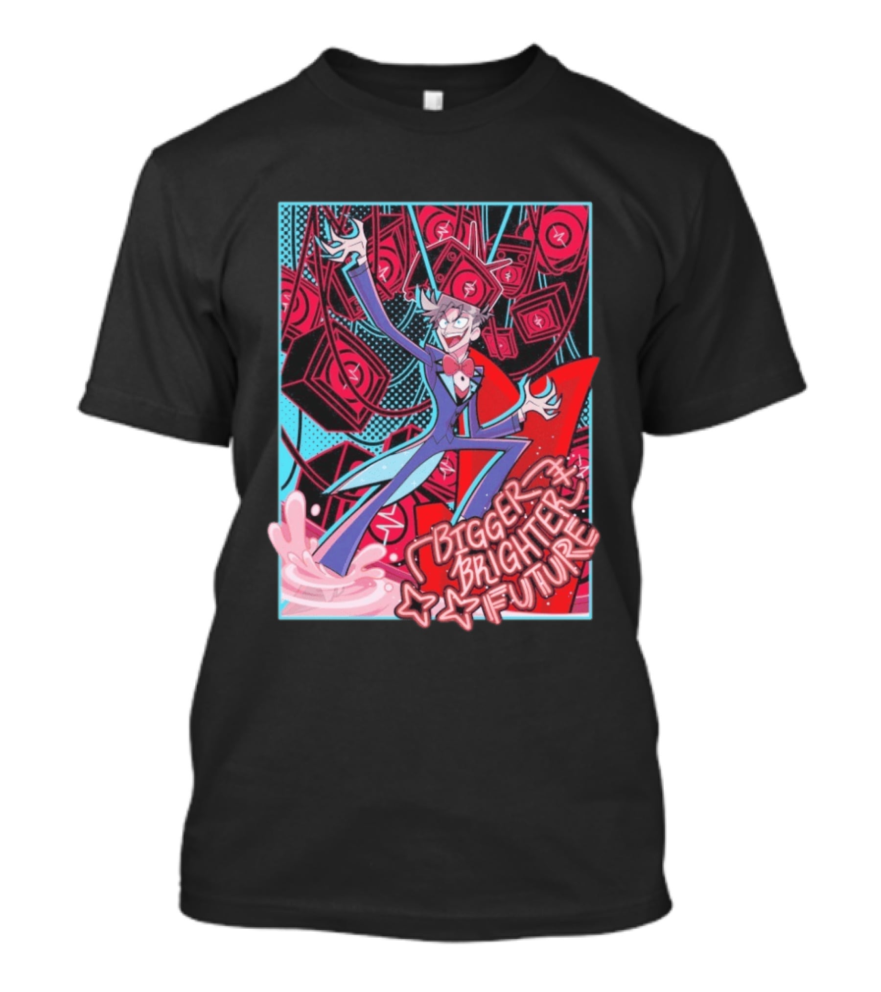 Bigger Brighter Future Character With Energetic Imagery And Vintage TV Motif T-Shirt