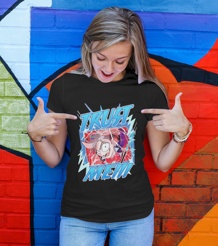 Hazbin Hotel Trust Me Cartoon Expression Blue Lightning T-Shirt