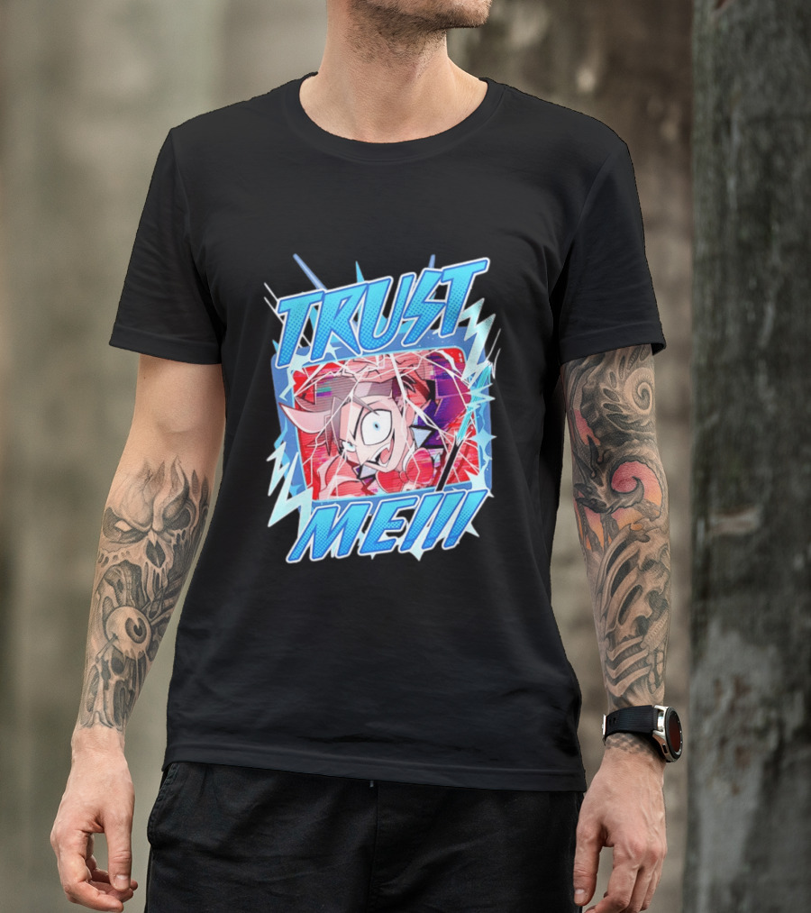 Hazbin Hotel Trust Me Cartoon Expression Blue Lightning T-Shirt