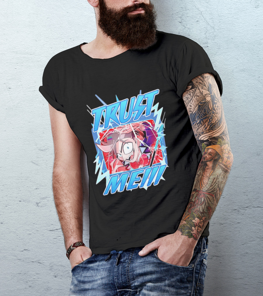 Hazbin Hotel Trust Me Cartoon Expression Blue Lightning T-Shirt