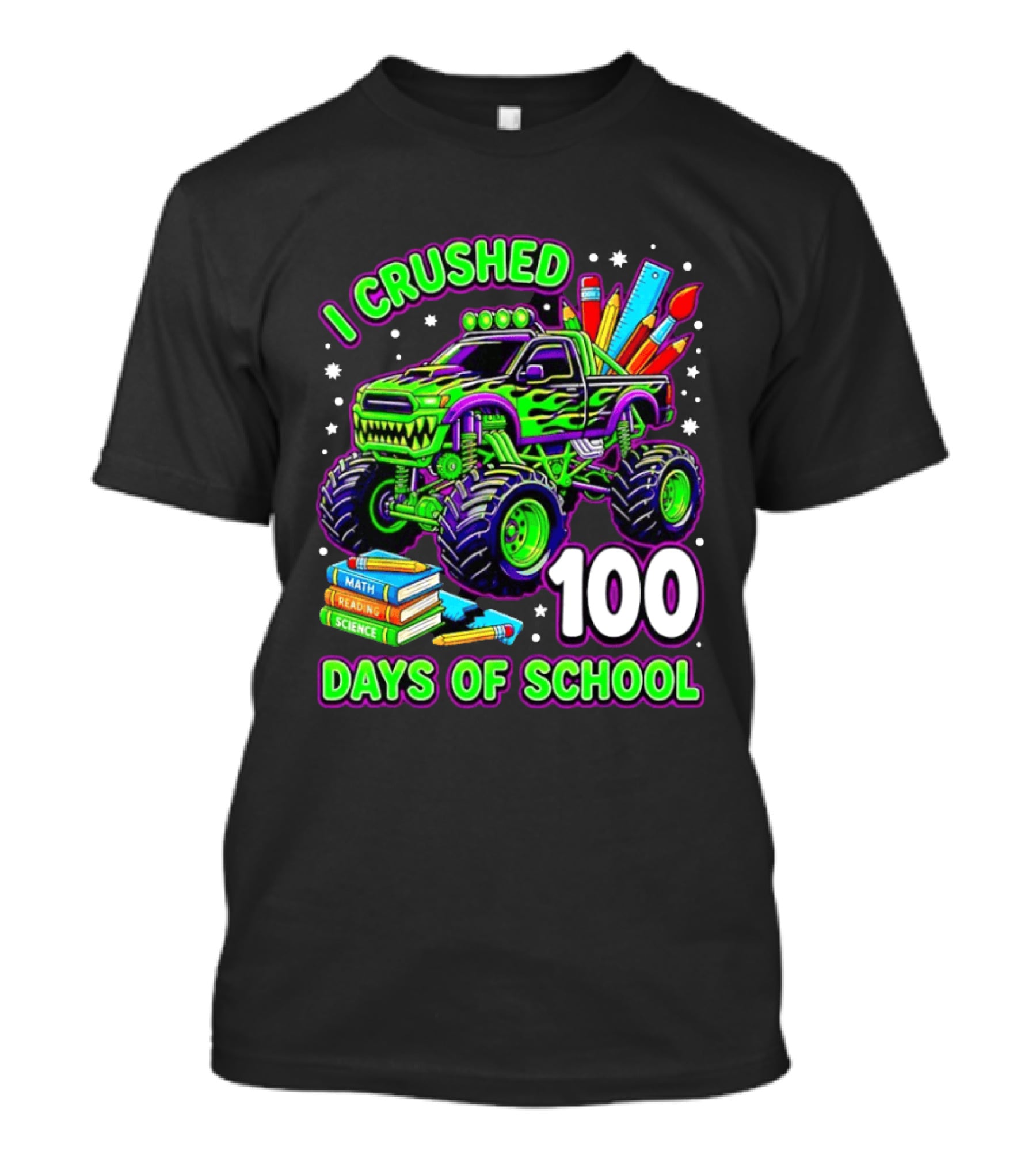 I Crushed 100 Days Of School Monster Truck Math Reading Science Book T-Shirt