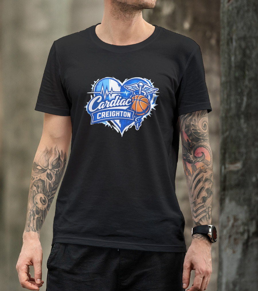 Cardiac Creighton Basketball Heartbeat Caduceus Basketball T-Shirt