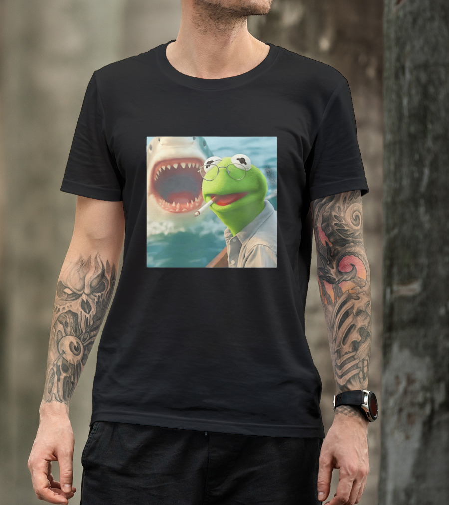 Kermit Smoking With Jaws Shark Movie T-Shirt