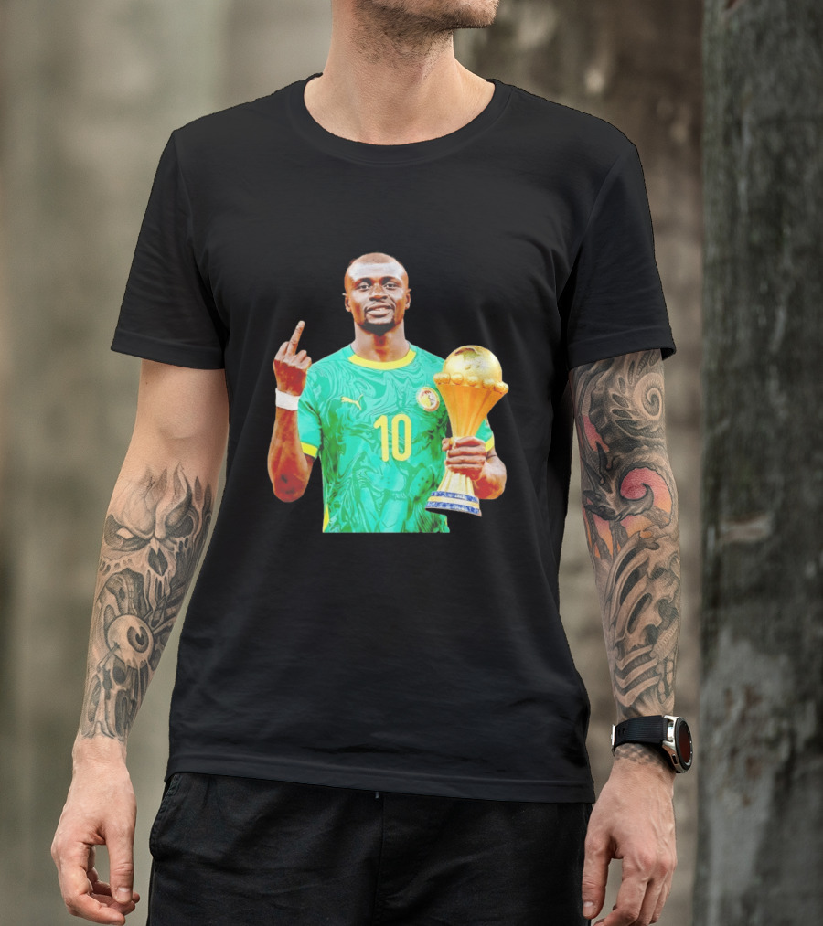 Sadio Mane Number 10 Senegal Jersey Holding Trophy Middle Finger T-Shirt