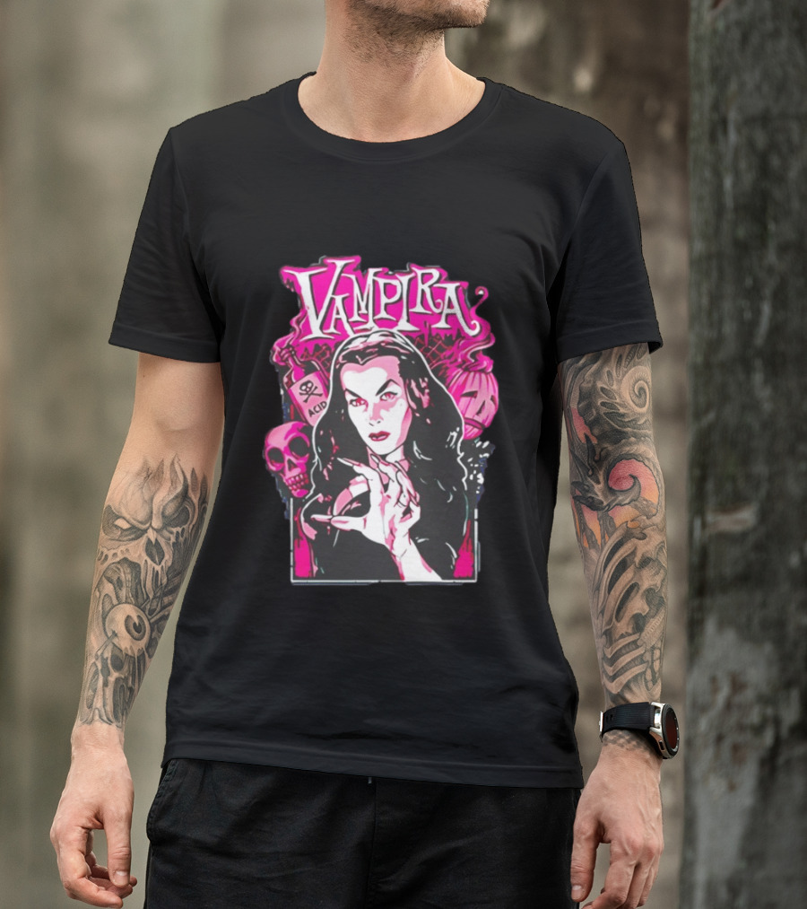 Vampira Gothic Skull And Acid Horror Iconic Midnight Ramble T-Shirt