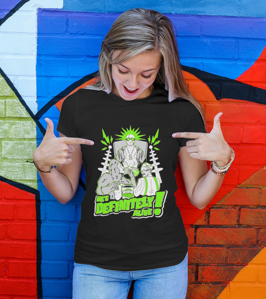 He's Definitely Alive Exile Bright Green Highlights Gorilla And Scientist T-Shirt