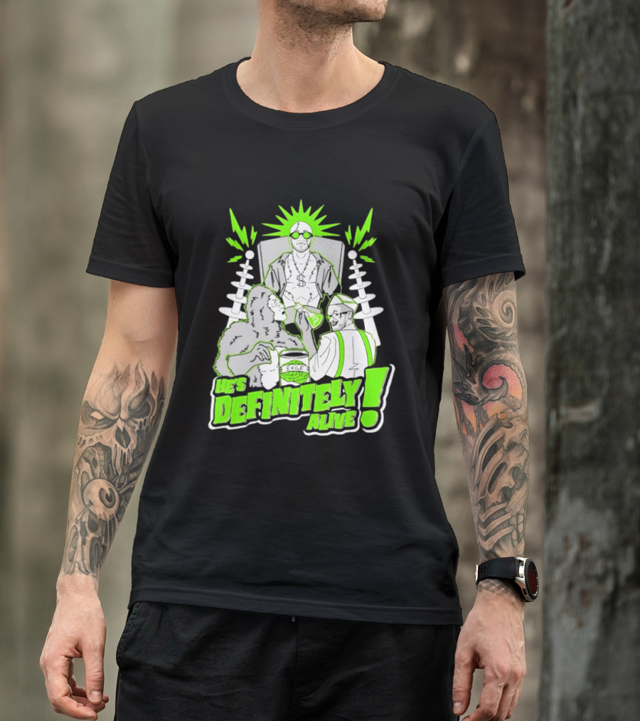 He's Definitely Alive Exile Bright Green Highlights Gorilla And Scientist T-Shirt