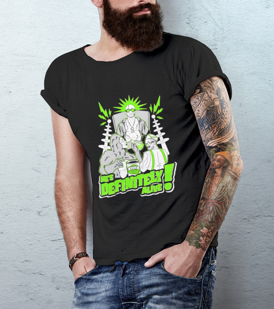 He's Definitely Alive Exile Bright Green Highlights Gorilla And Scientist T-Shirt