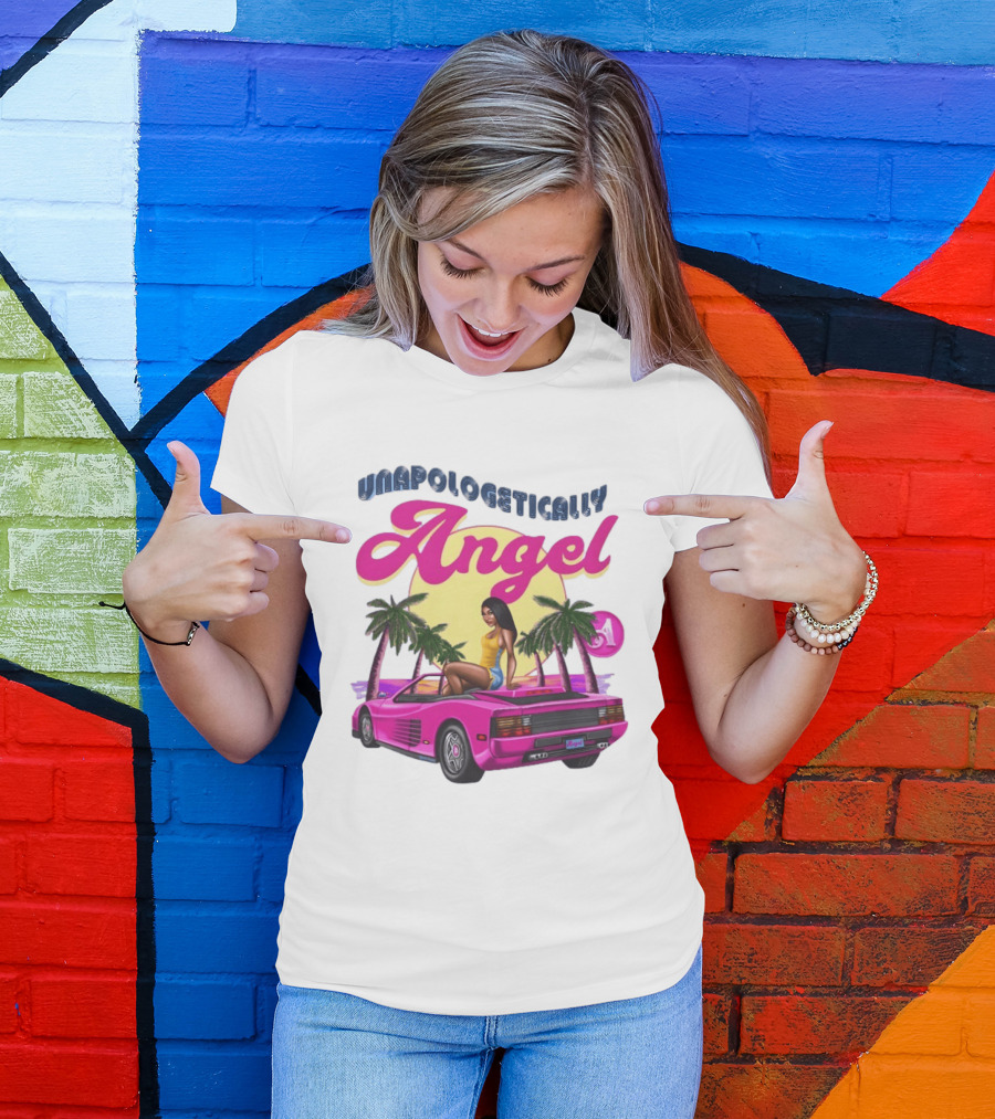 Unapologetically Angel Paradise Sunset With Pink Car And Palm Trees T-Shirt
