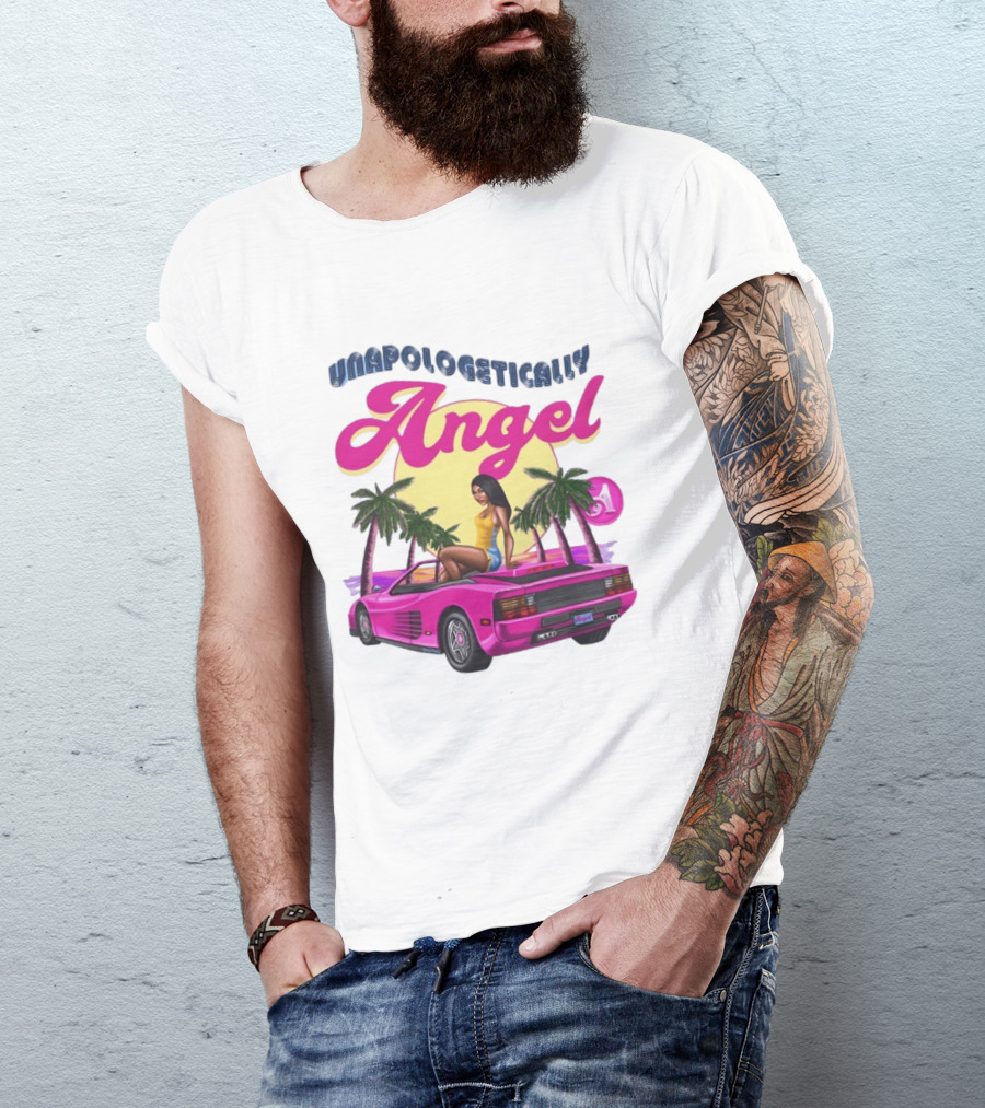 Unapologetically Angel Paradise Sunset With Pink Car And Palm Trees T-Shirt