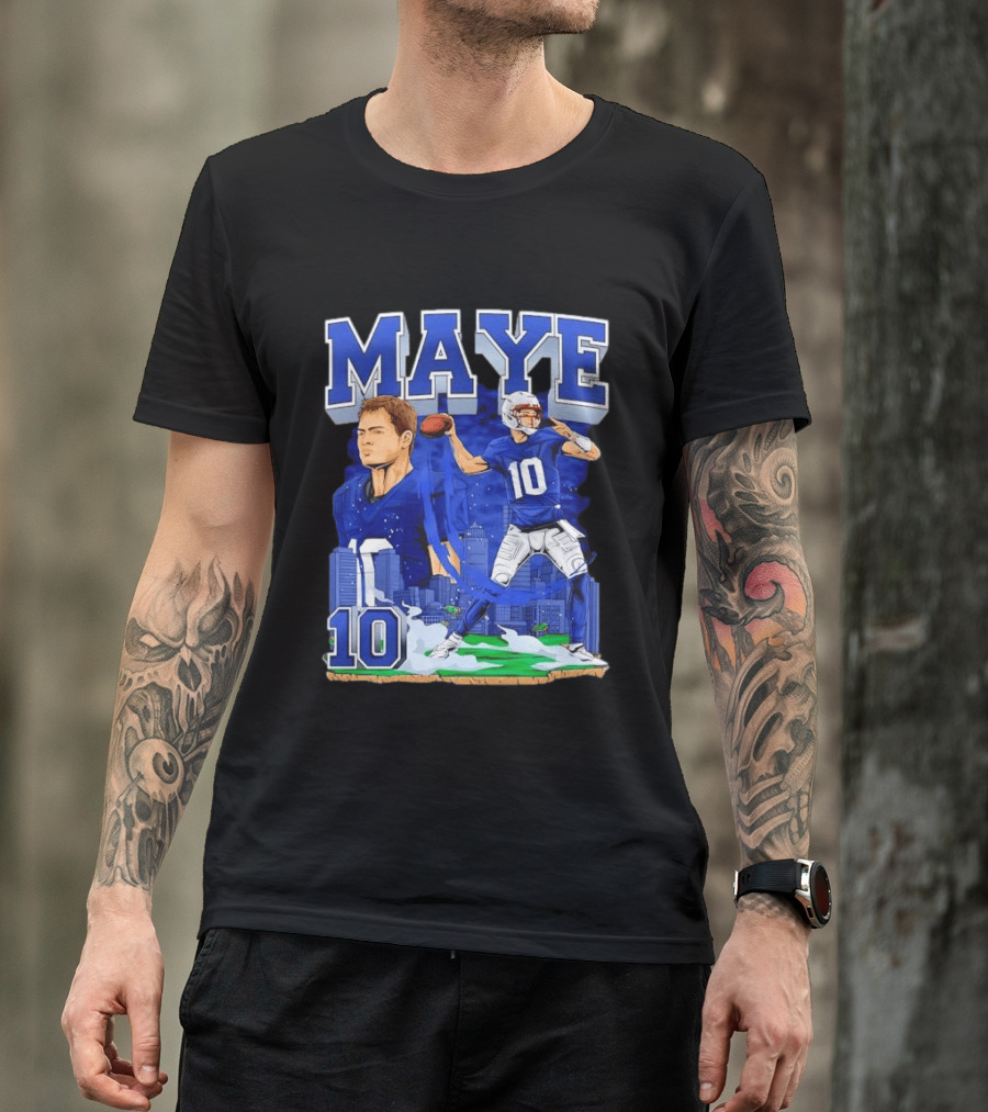 Maye Number 10 Quarterback Football Player City Skyline T-Shirt