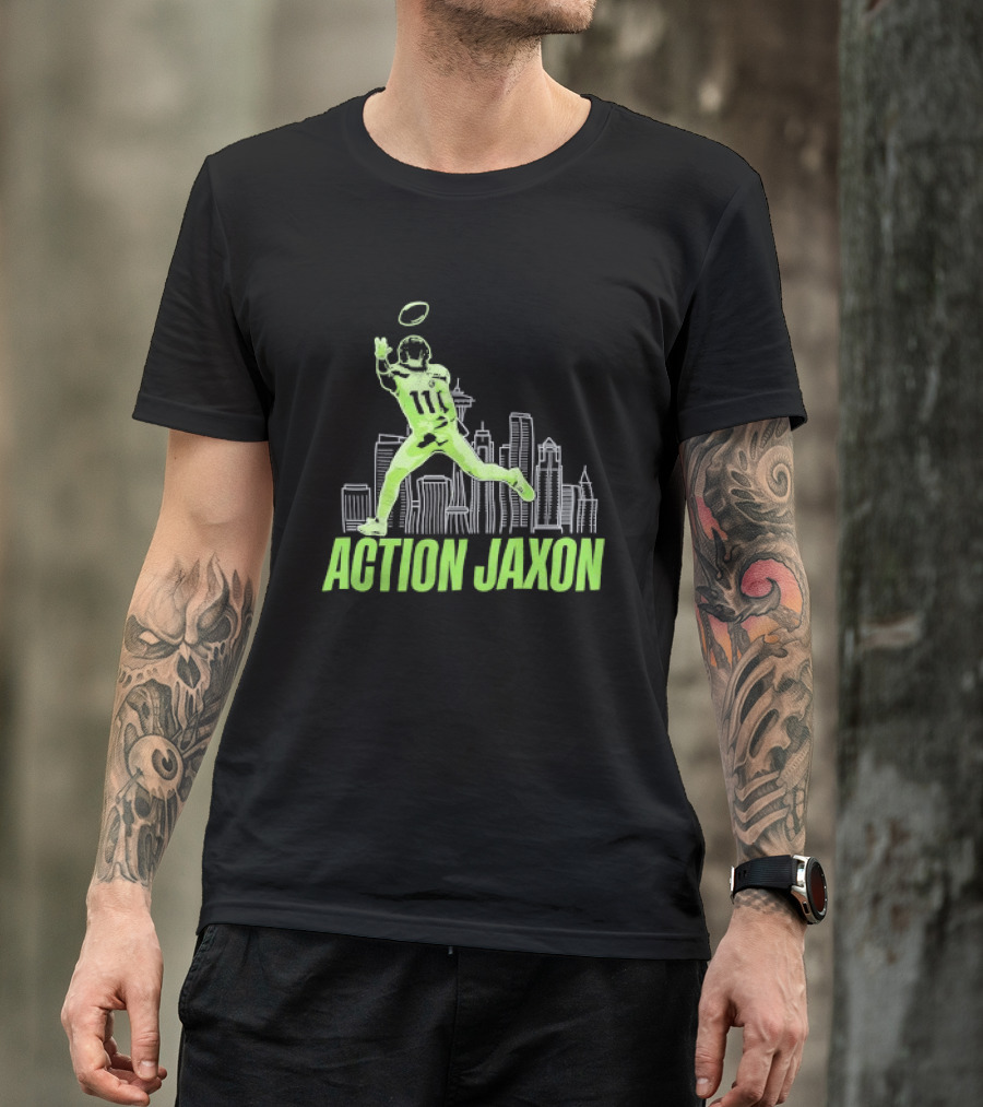 Seattle Football Jaxon Smith Njigba Action Jaxon Skyline T-Shirt