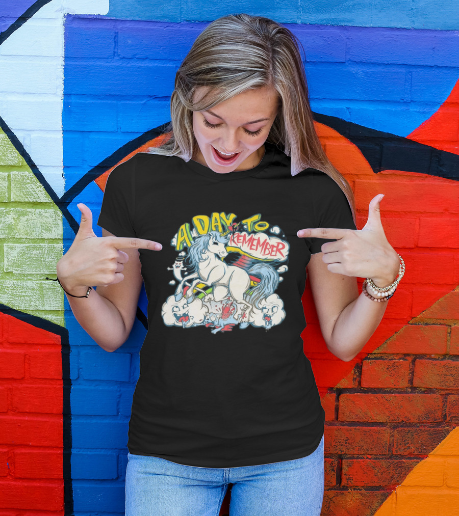A Day To Remember Unicorn With Colorful Clouds And Characters T-Shirt