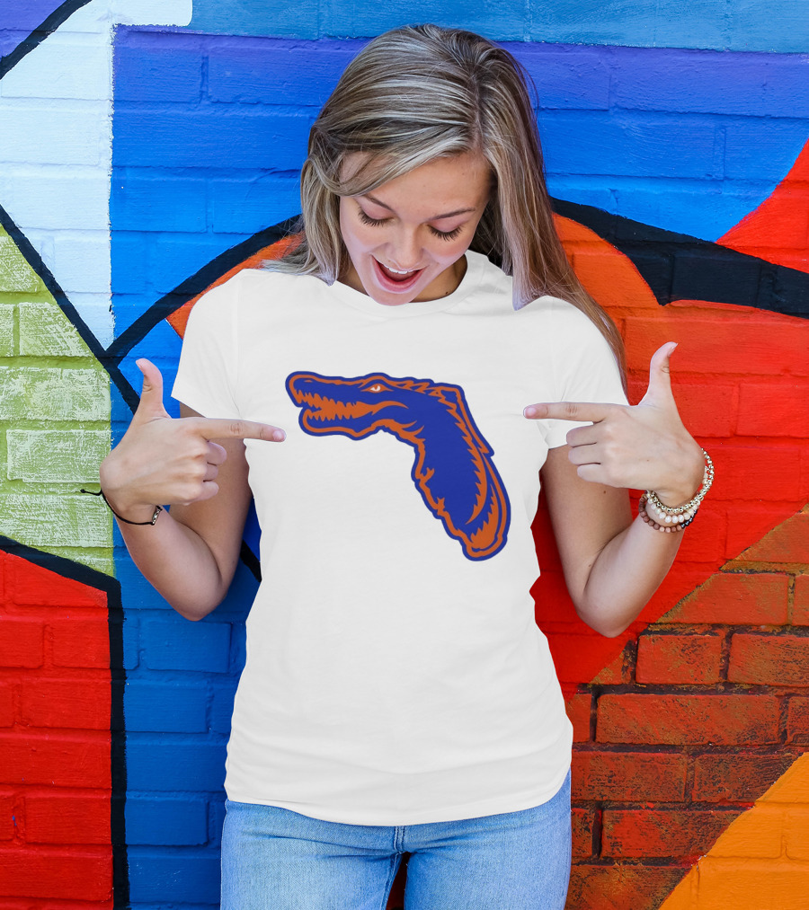 Florida Gators State Shape Blue Orange Gator Map T-Shirt
