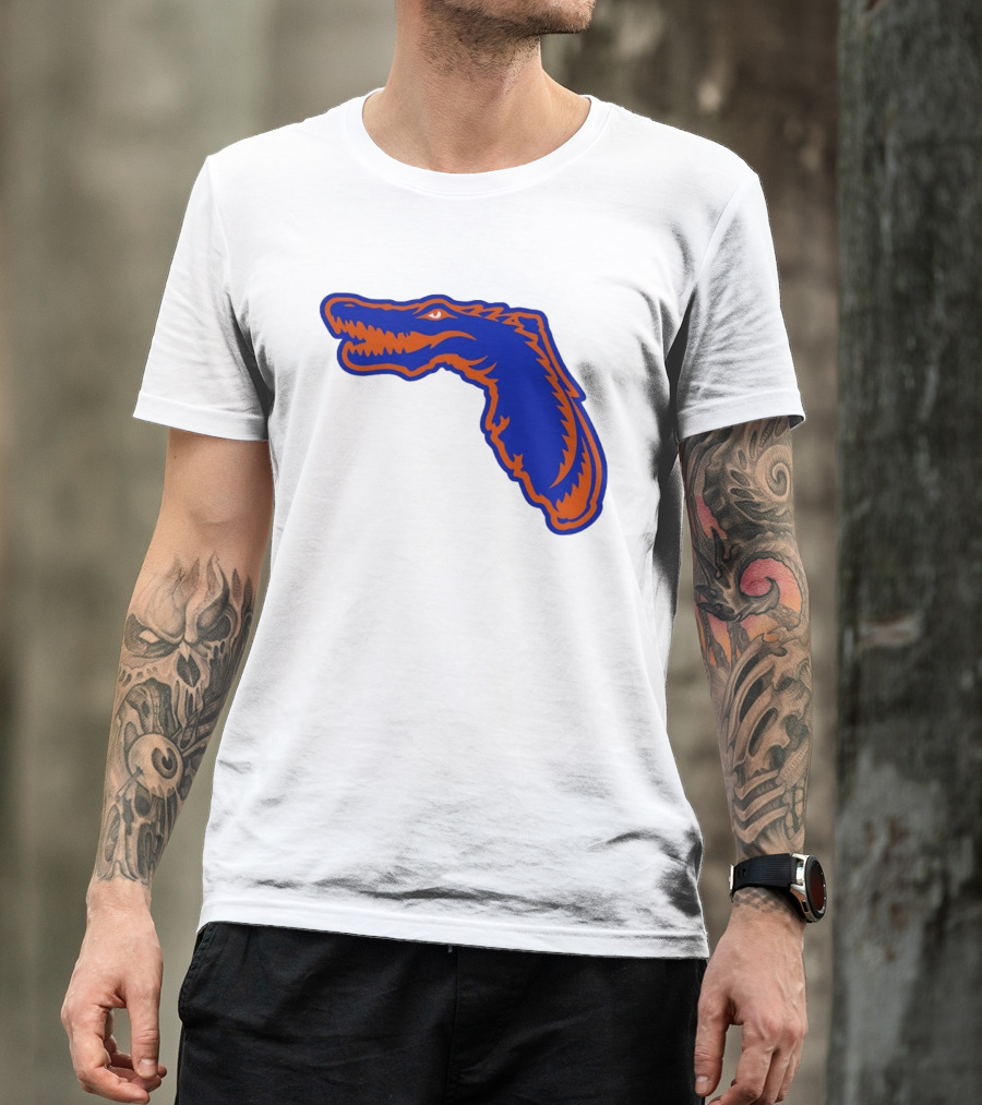Florida Gators State Shape Blue Orange Gator Map T-Shirt