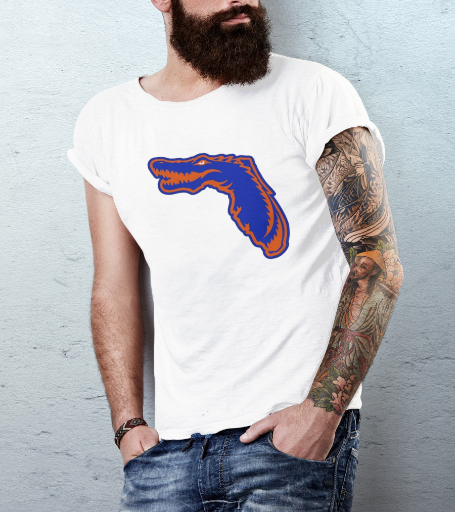 Florida Gators State Shape Blue Orange Gator Map T-Shirt
