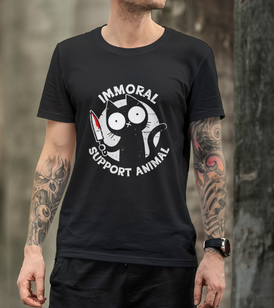 Immoral Support Animal Cat With Knife T-Shirt