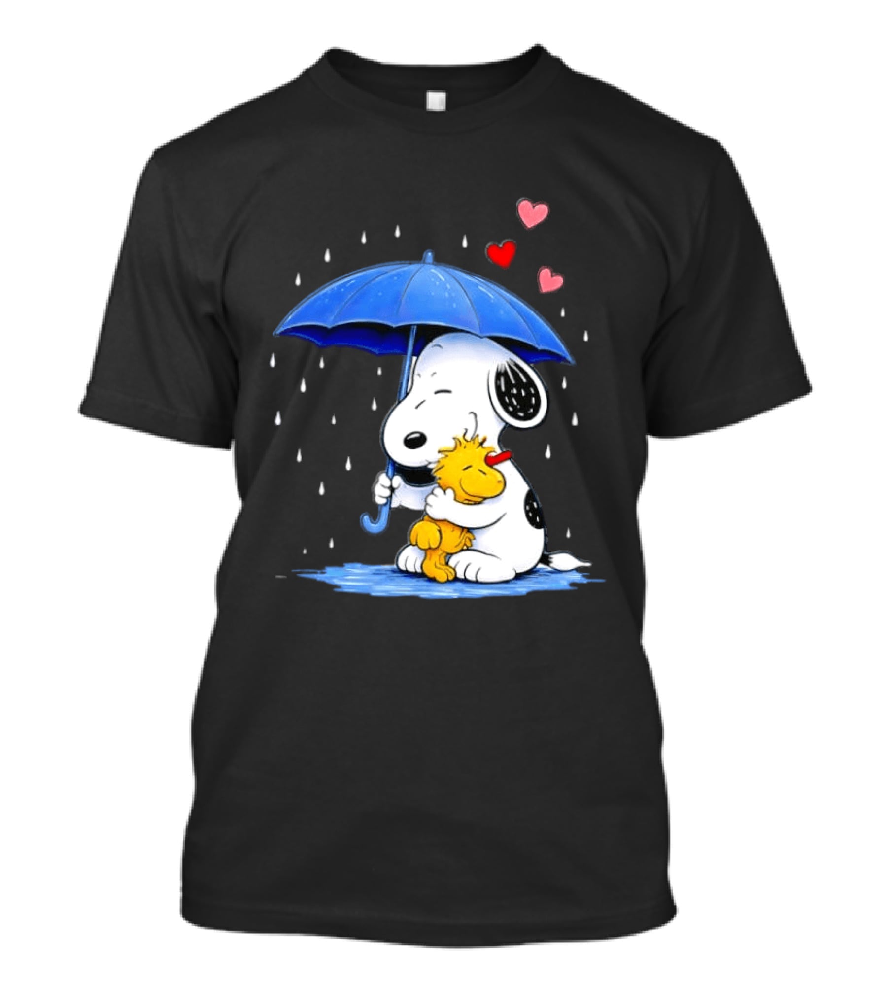 Snoopy Woodstock Umbrella Hearts Rain Hugging T-Shirt
