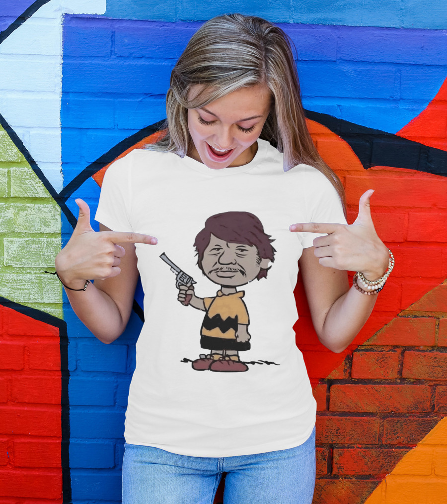 Charles Bronson Charlie Brown Mashup Character With Gun T-Shirt