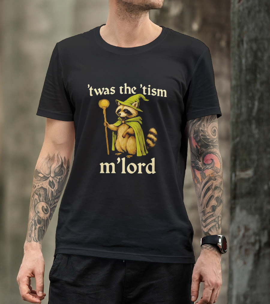 Frog Witch 'Twas The 'Tism M'Lord Raccoon Mage With Staff T-Shirt