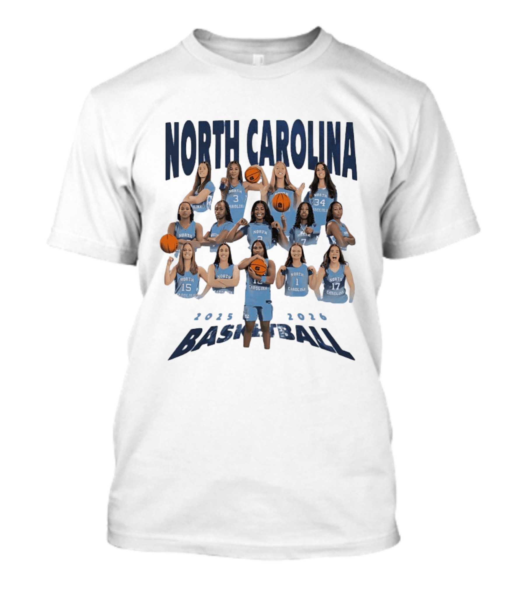 North Carolina Tar Heels Basketball 2025 2026 Team Players T-Shirt