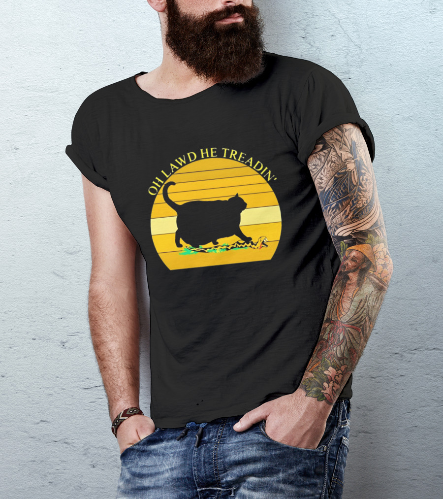 Oh Lawd He Treadin' Black Cat Vintage Retro Sunset T-Shirt
