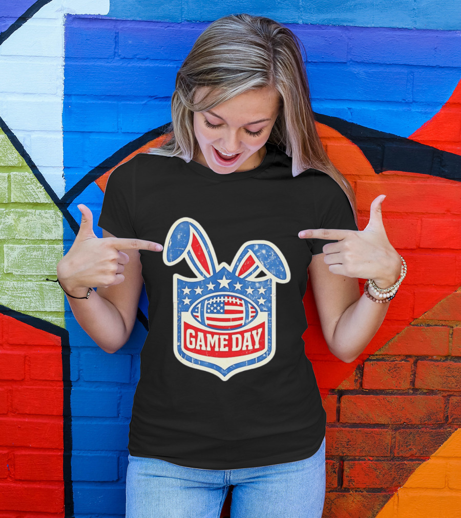 Easter Football Game Day American Bad Bunny Stars Stripes T-Shirt