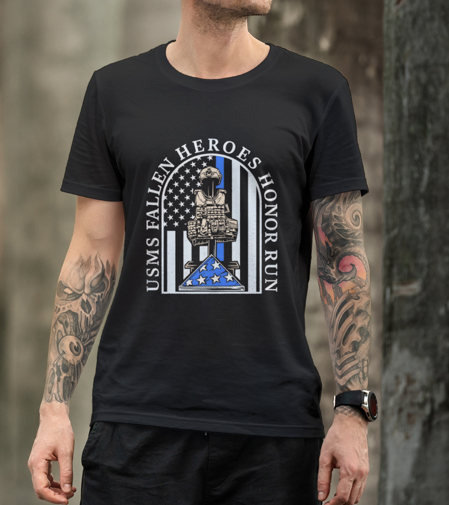 USMS Fallen Heroes Honor Run Stars And Stripes Tribute Memorial T-Shirt