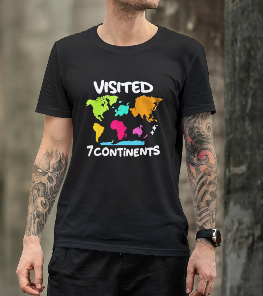 Visited 7 Continents Colorful World Map Travel T-Shirt