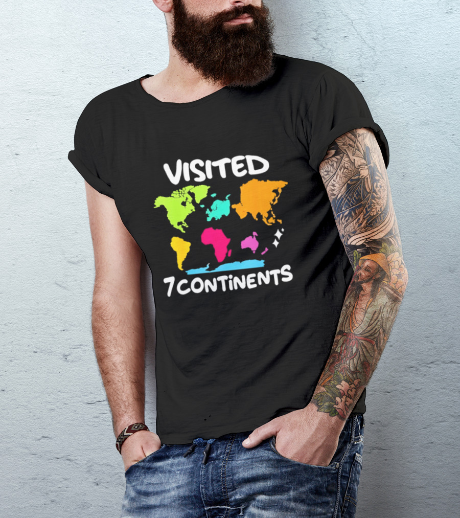 Visited 7 Continents Colorful World Map Travel T-Shirt