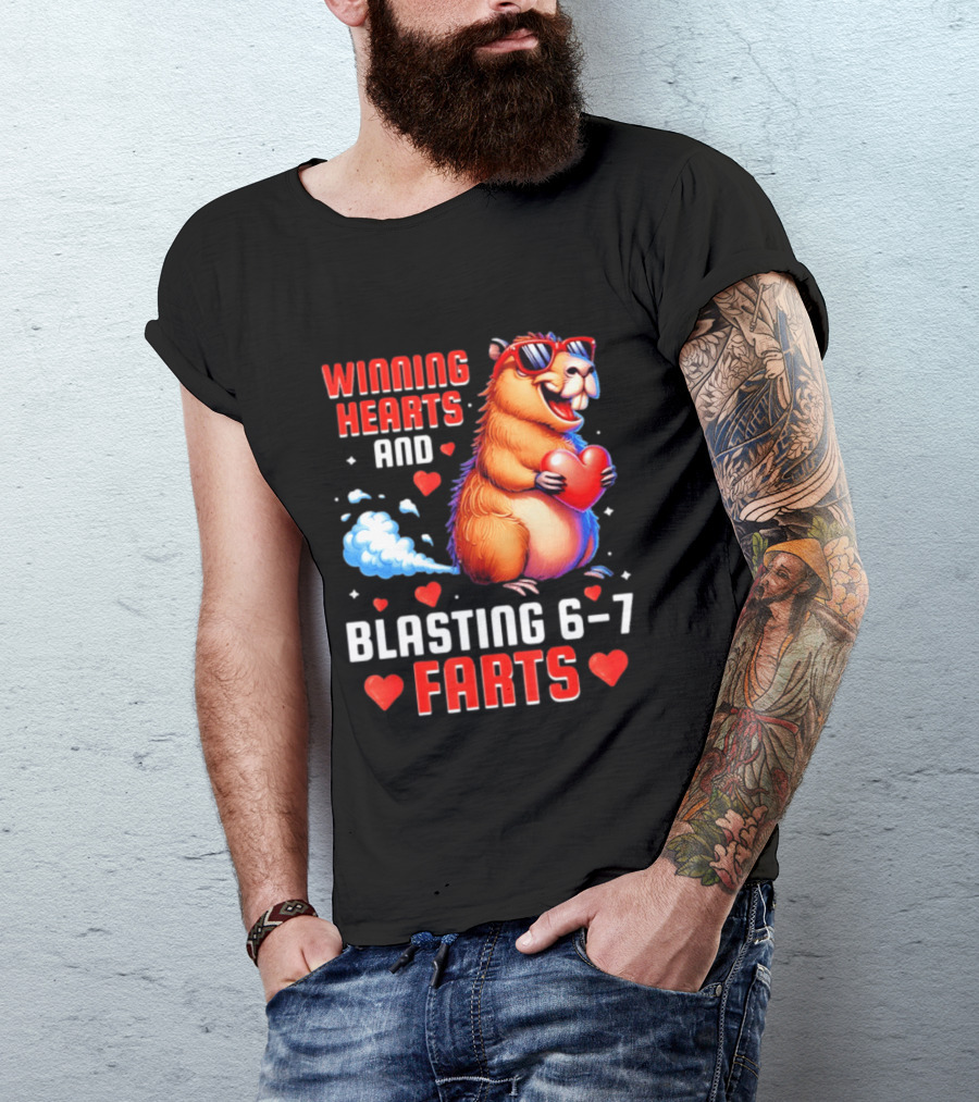 Winning Hearts And Blasting 6 7 Farts Capybara Valentine's Day T-Shirt