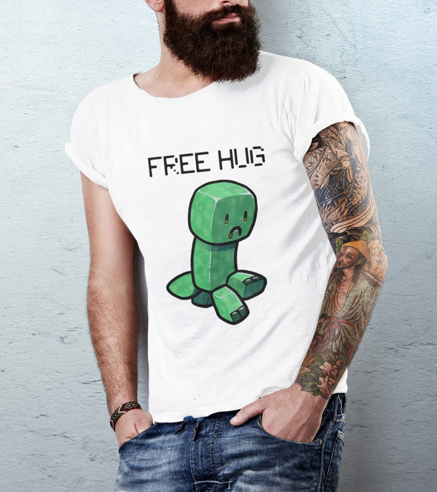 Sad Creeper Free Hug Pixel Art Fandom Humor T-Shirt