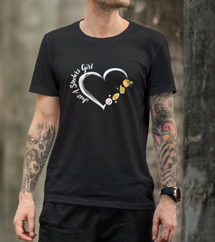 Just A Steelers Girl Heart With Football And Helmet T-Shirt