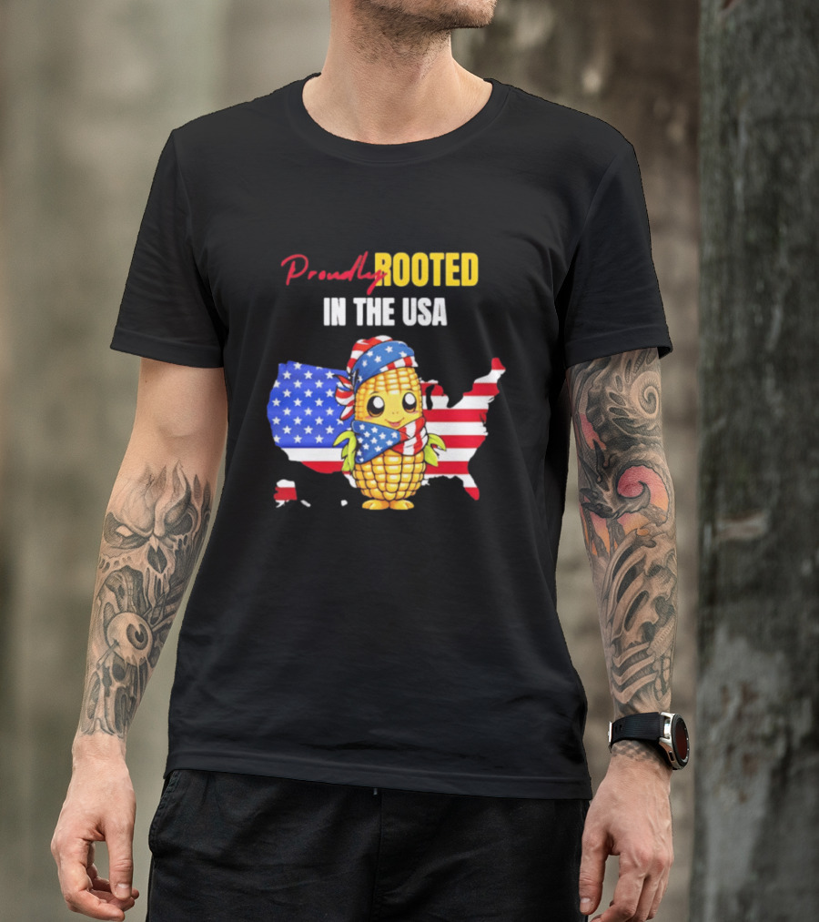 Proudly Rooted In The USA Corn American Flag Map T-Shirt