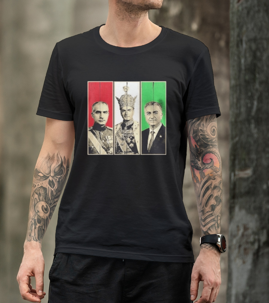 Pahlavi Dynasty Generations Reza Shah Mohammad Reza Iran Flag T-Shirt