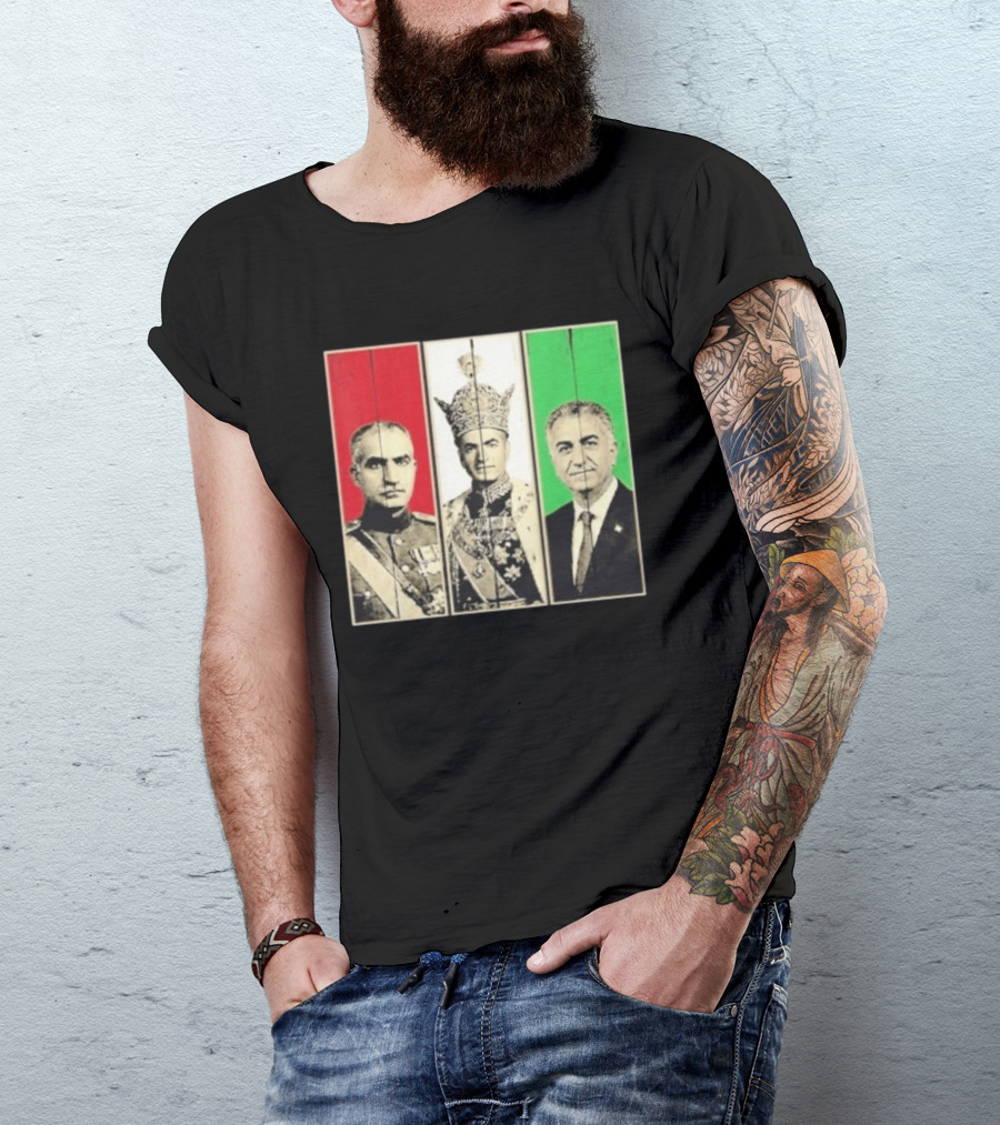Pahlavi Dynasty Generations Reza Shah Mohammad Reza Iran Flag T-Shirt