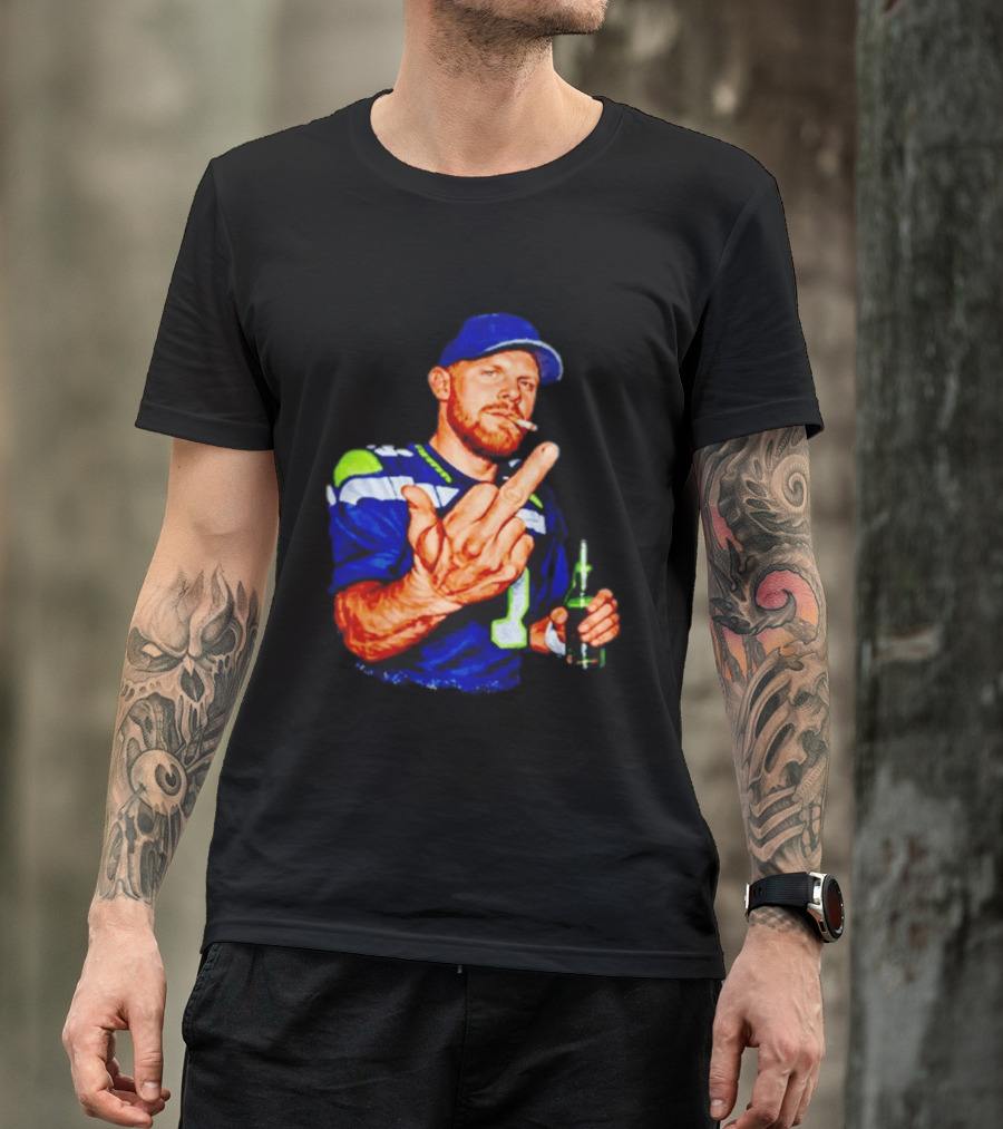 Ernest Jones Seahawks Sam Darnold Middle Finger Beer Cigarette T-Shirt