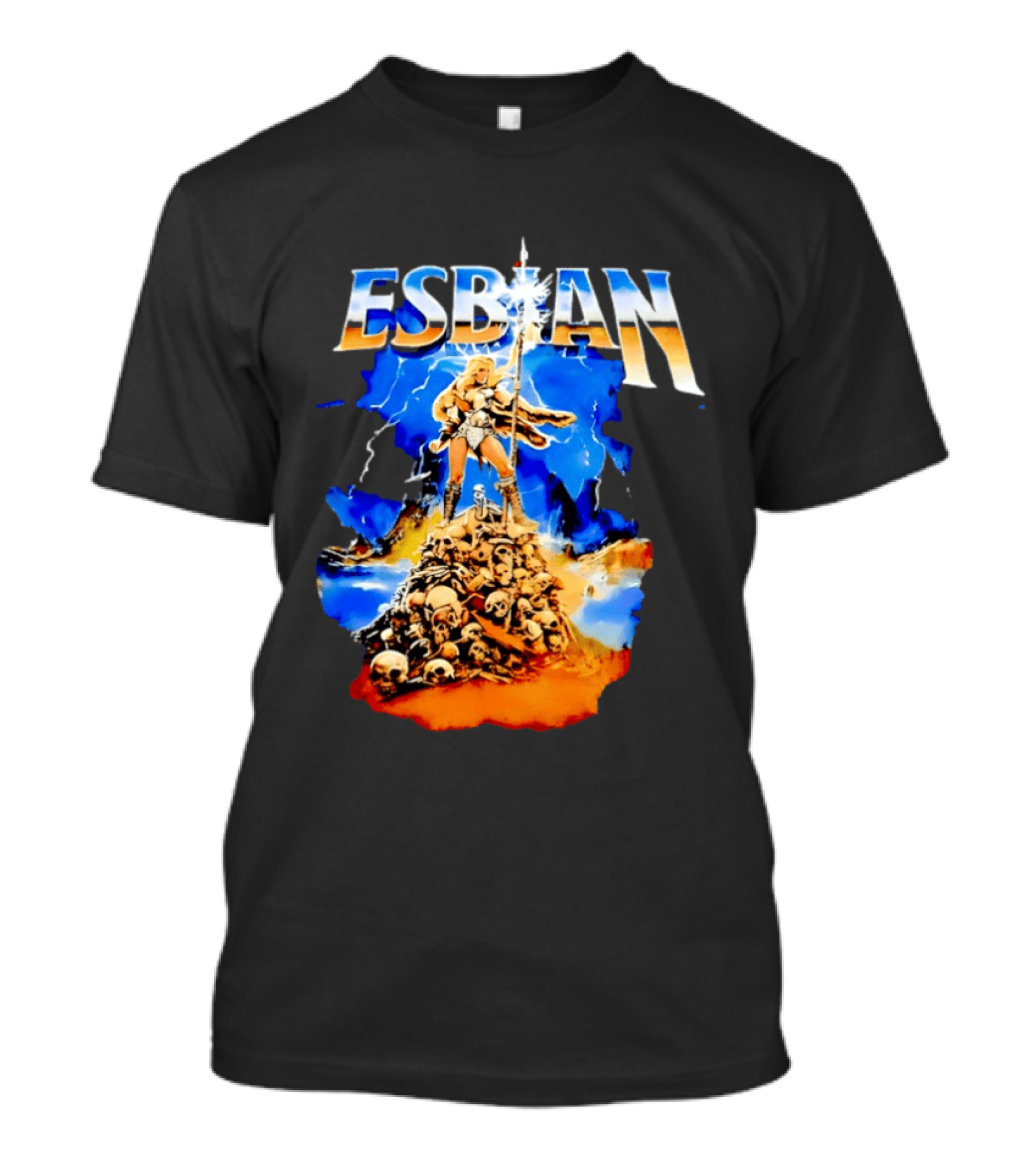 Lesbian Fantasy Lightning Warrior Epic Skull Mountain T-Shirt
