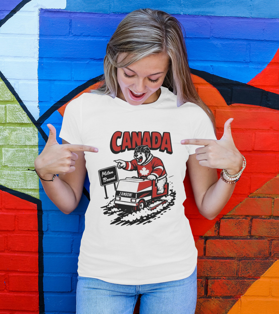 Canada Hockey Polar Bear Zamboni Milan Bound Winter Sports T-Shirt