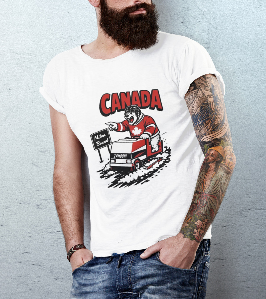 Canada Hockey Polar Bear Zamboni Milan Bound Winter Sports T-Shirt