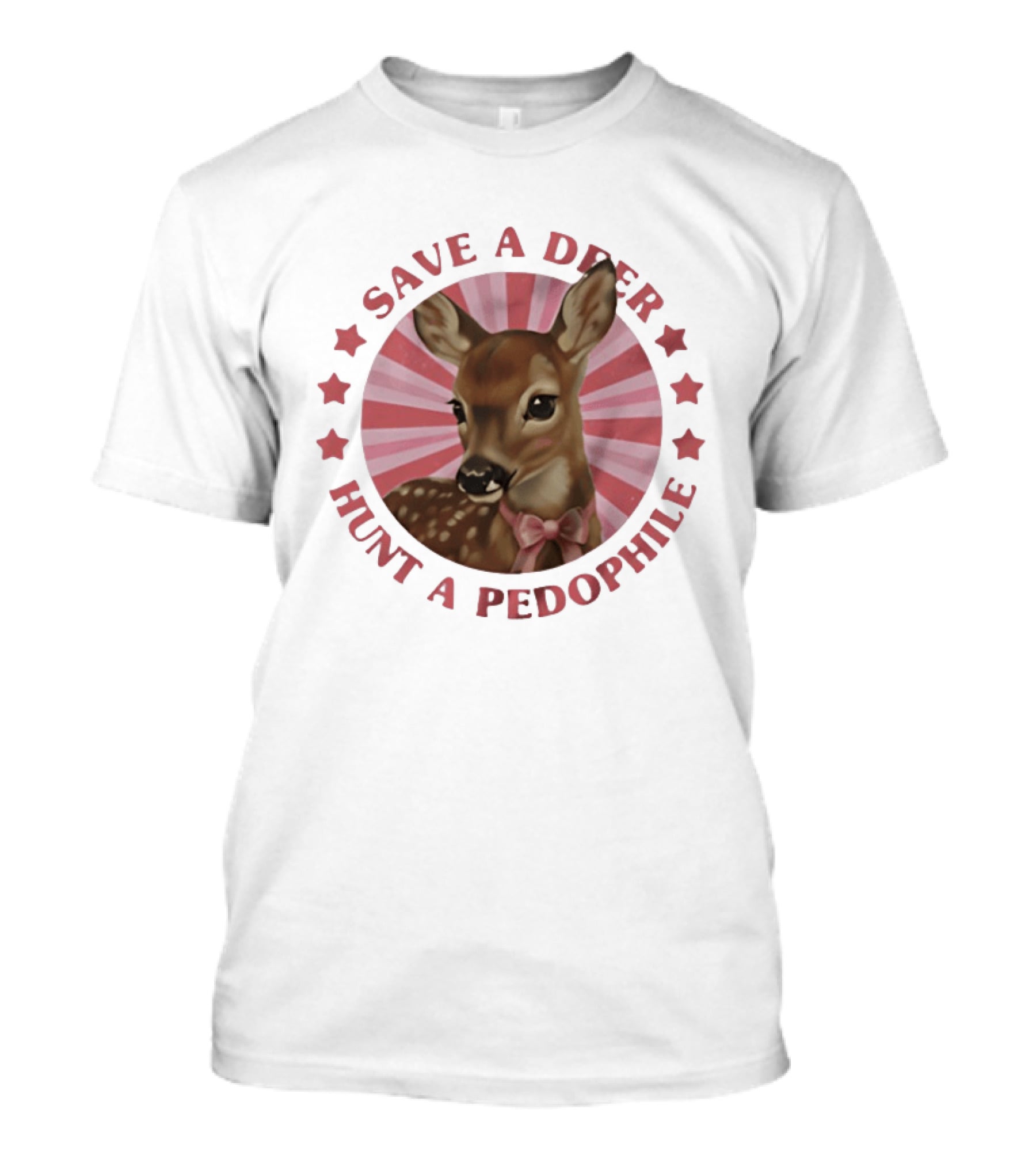 Save A Deer Hunt A Pedophile Pink Bow Deer Stars Stripes T-Shirt