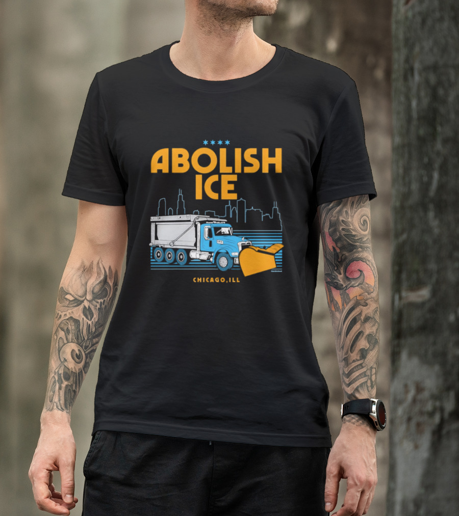 Abolish Ice Chicago ILL Snowplow Benefit Truck Skyline T-Shirt